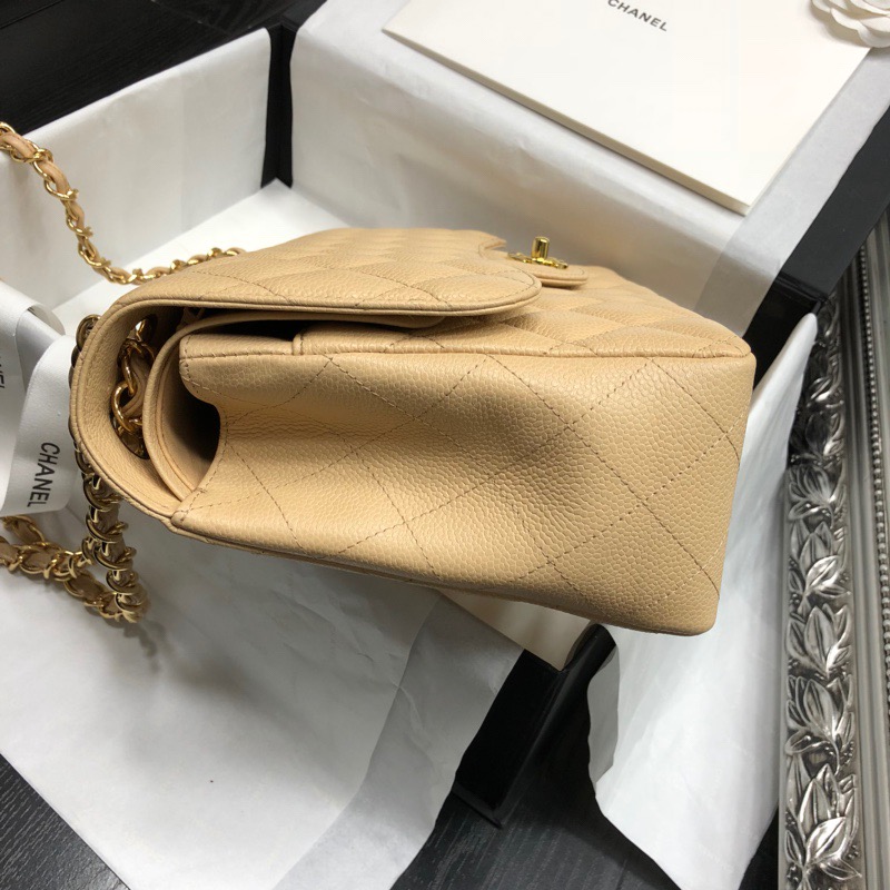 Ch@nel Flap Bag-Cavir Leather-Gold-30CM