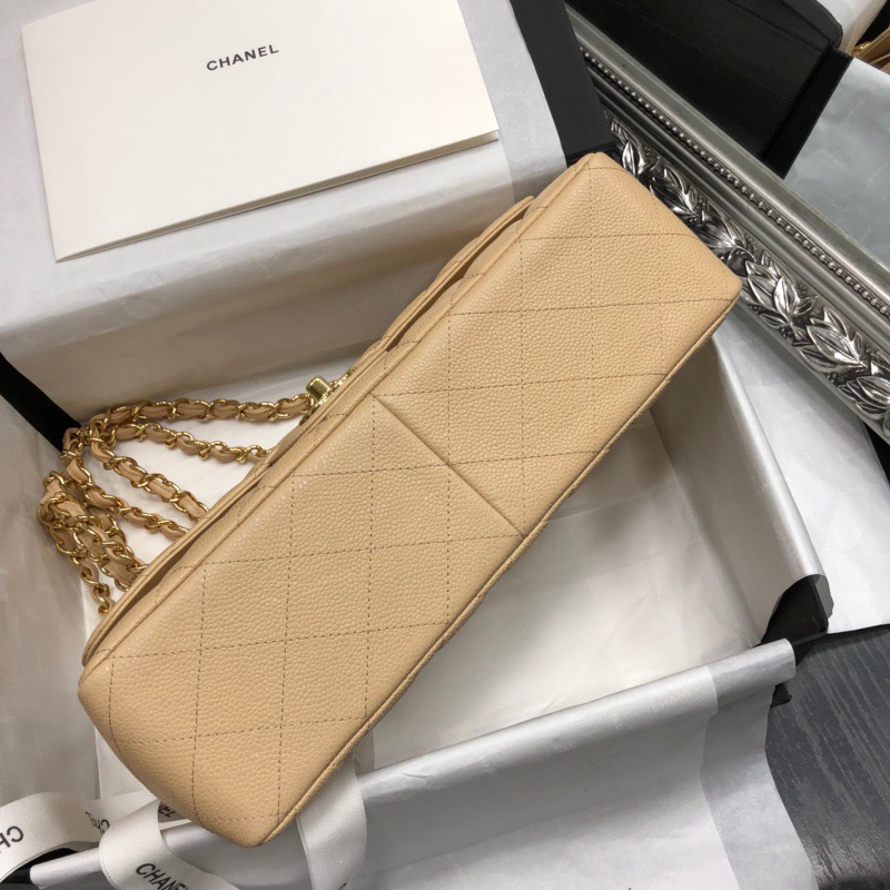 Ch@nel Flap Bag-Cavir Leather-Gold-30CM