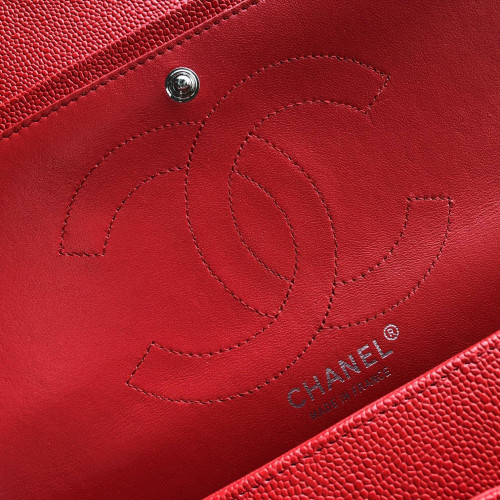 Ch@nel Flap Bag-Cavir Leather-Silver-30CM