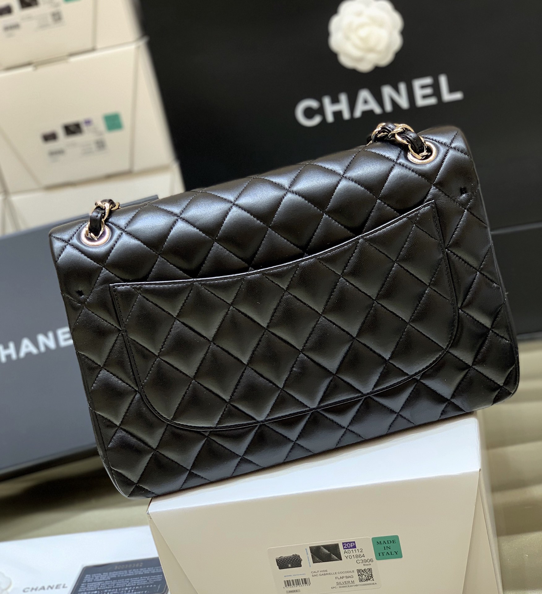 Ch@nel Flap Bag-Lambskin-Silver-30CM