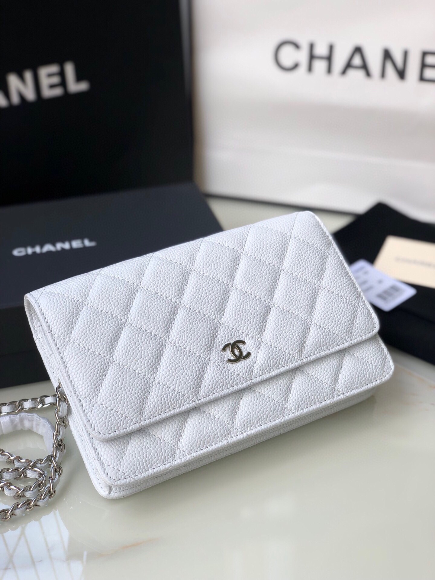 Ch@nel Wallet On Chain-Silver Hardware-19*12*3.5CM
