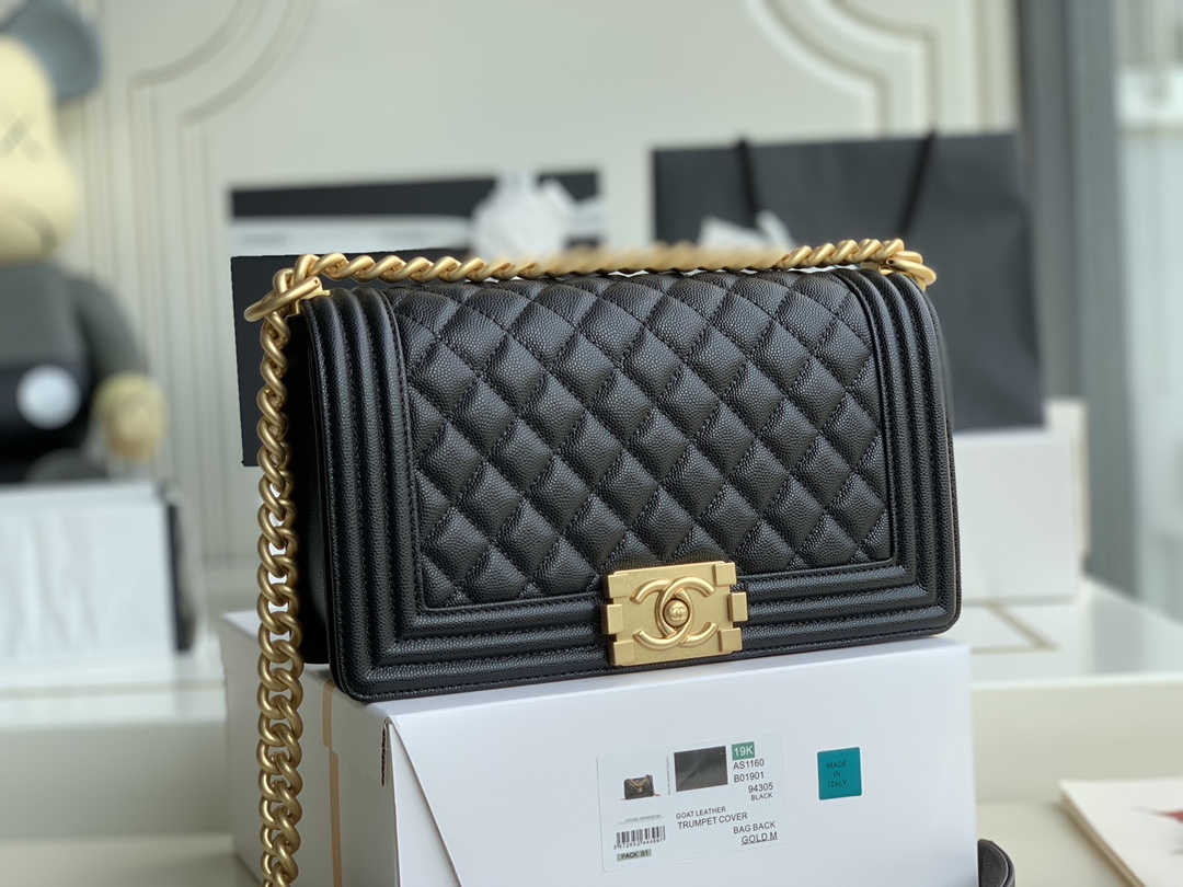 Ch@nel Boy Bag-Caviar-25CM