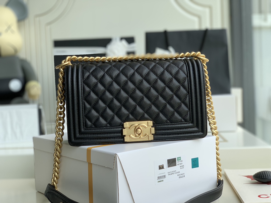Ch@nel Boy Bag-Caviar-25CM