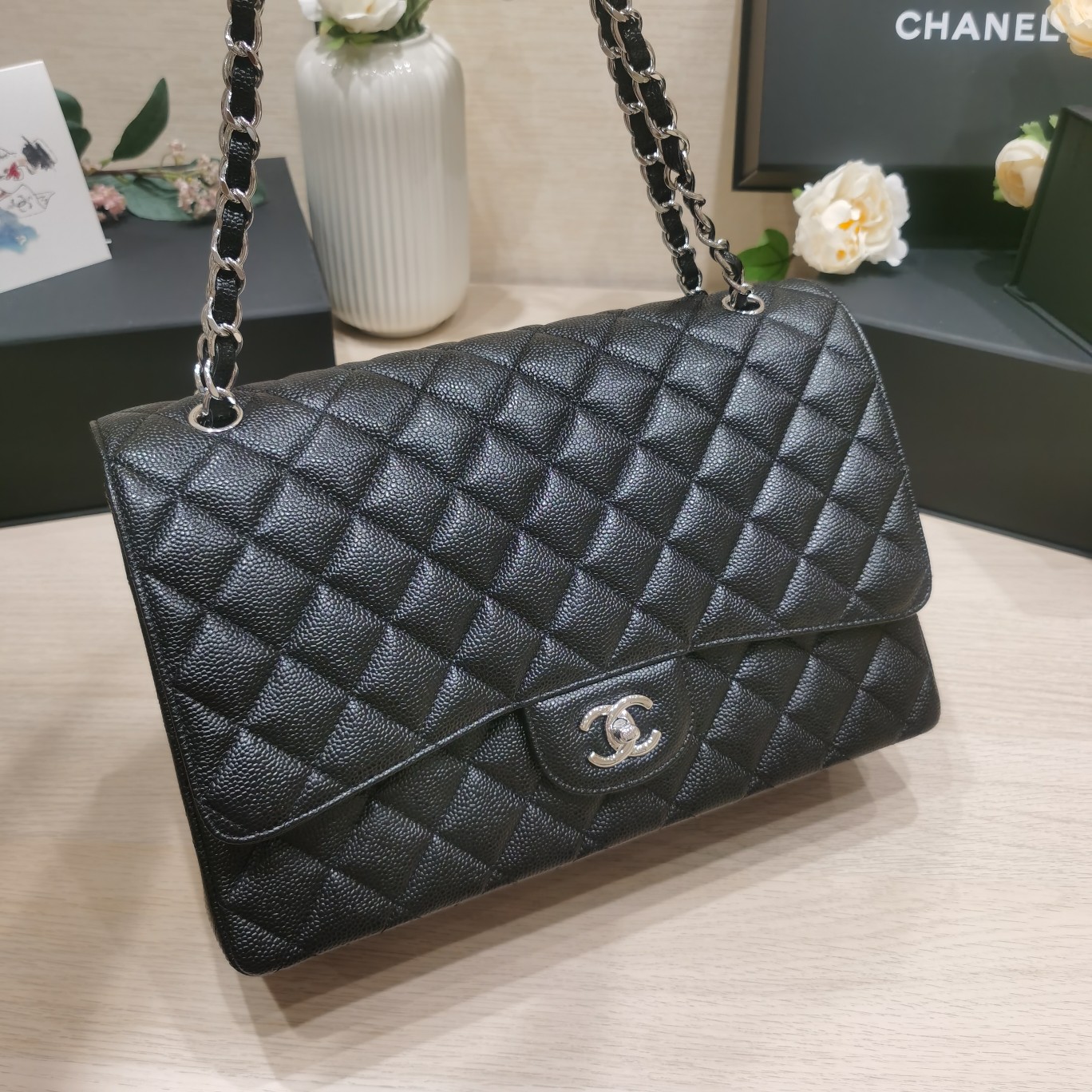 Ch@nel Flap Bag-Caviar Leather-Maxi-33CM