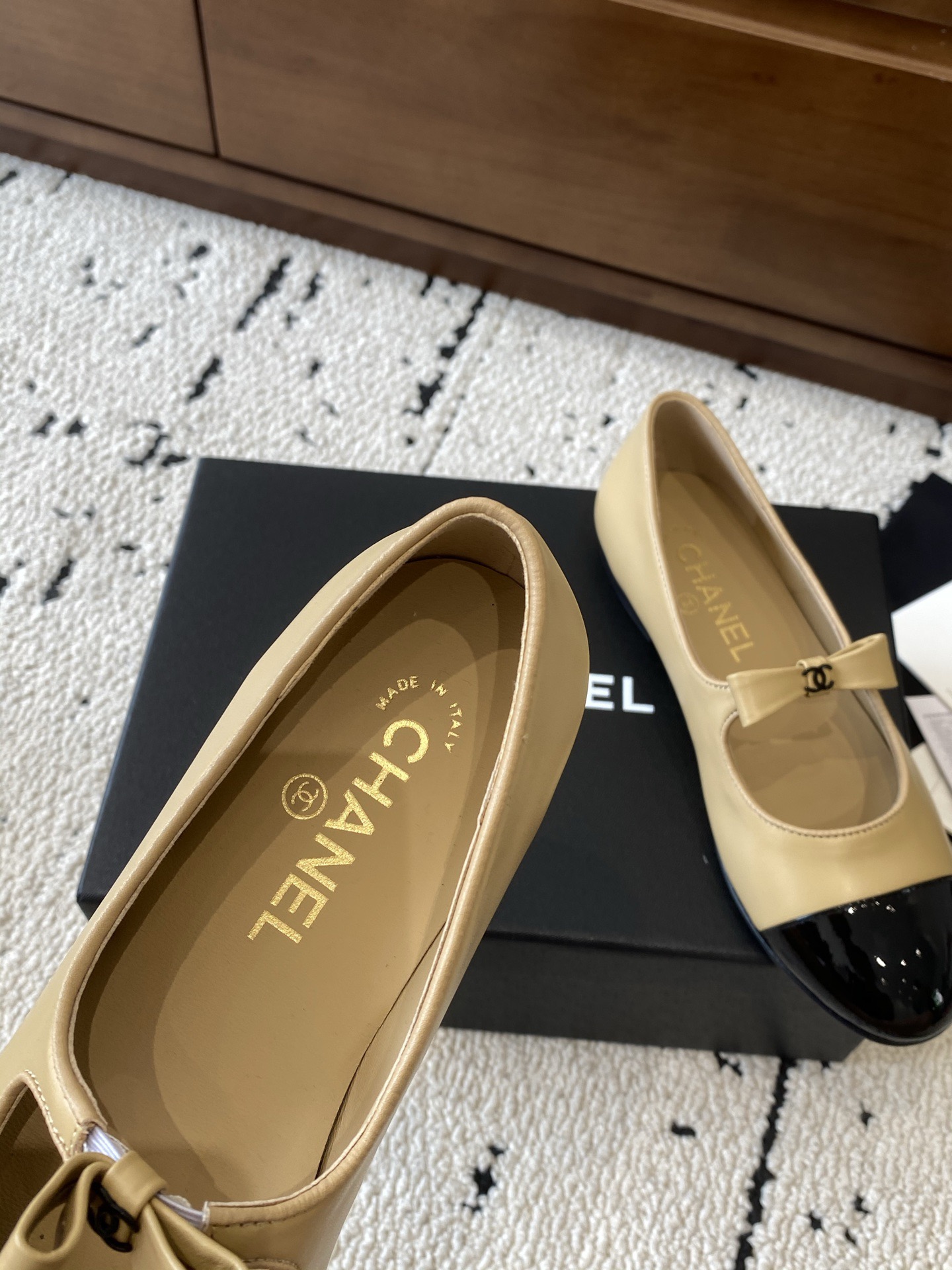 Chan*el Patent Calfskin Mary Janes Flats