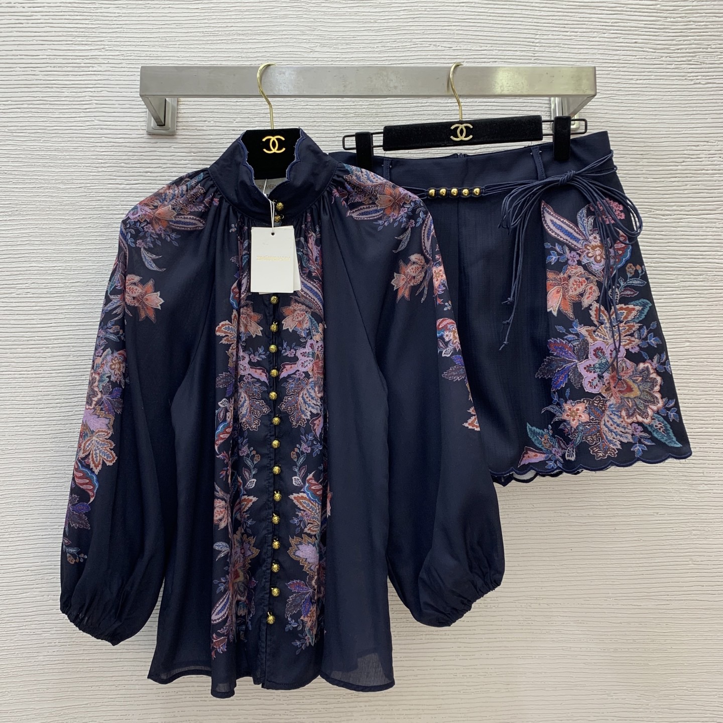 Zimmermann Floral Print Cotton-Linen Blouse & Pleated Pants Set
