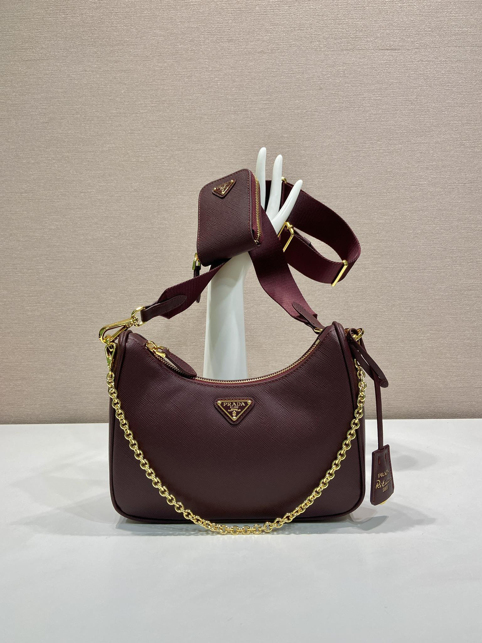 Pra*a nylon hobo bag-1bh204-22*12*6cm