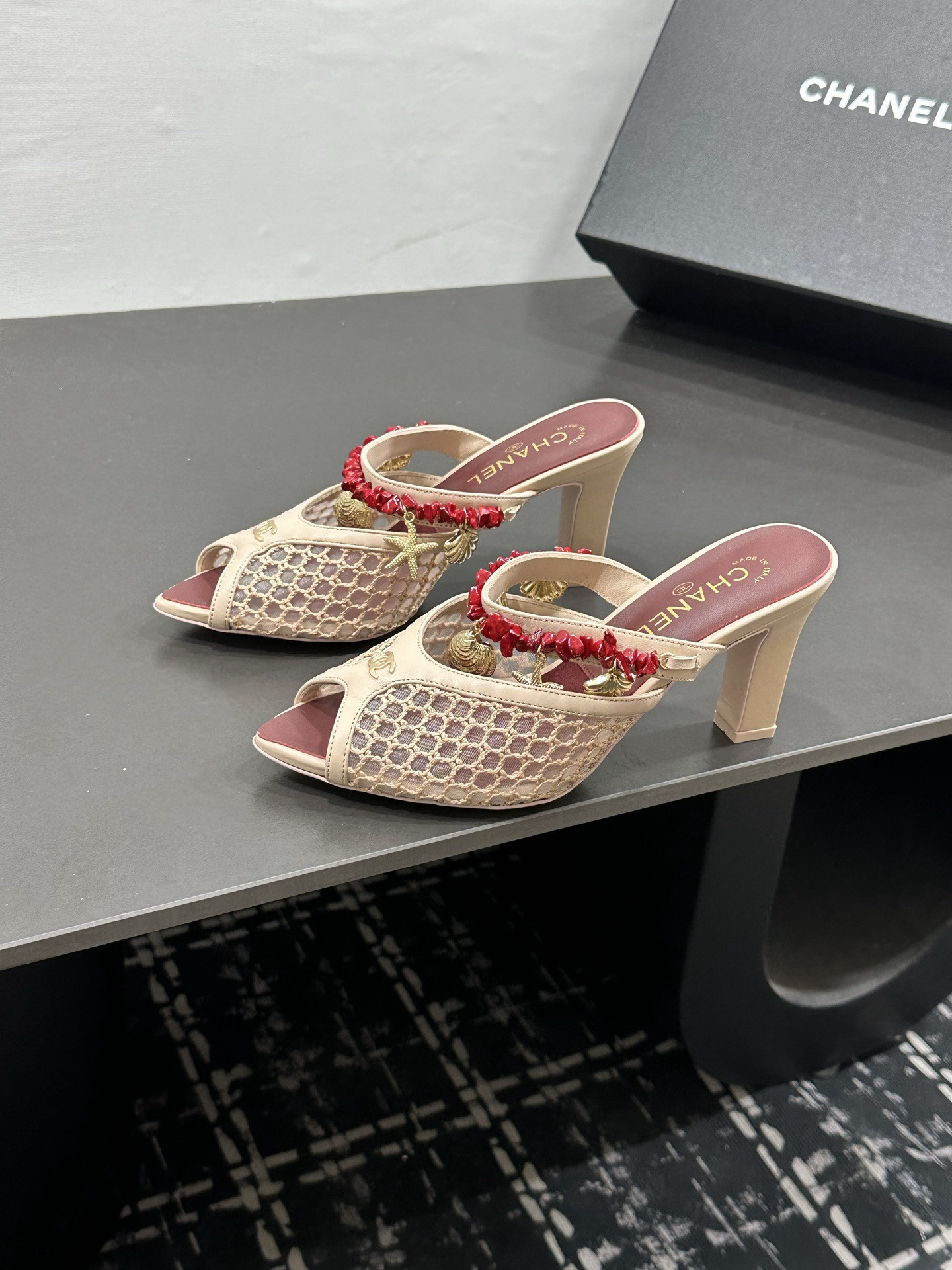 Ch@nel Mules - Mesh, Cotton, Lambskin-8CM