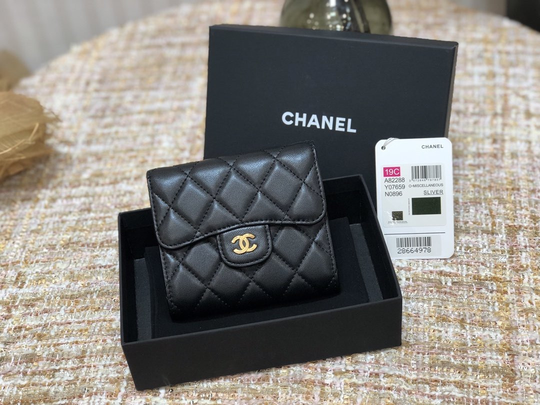 Ch@nel Wallet-Gold Harware-Lamskin-11*10CM