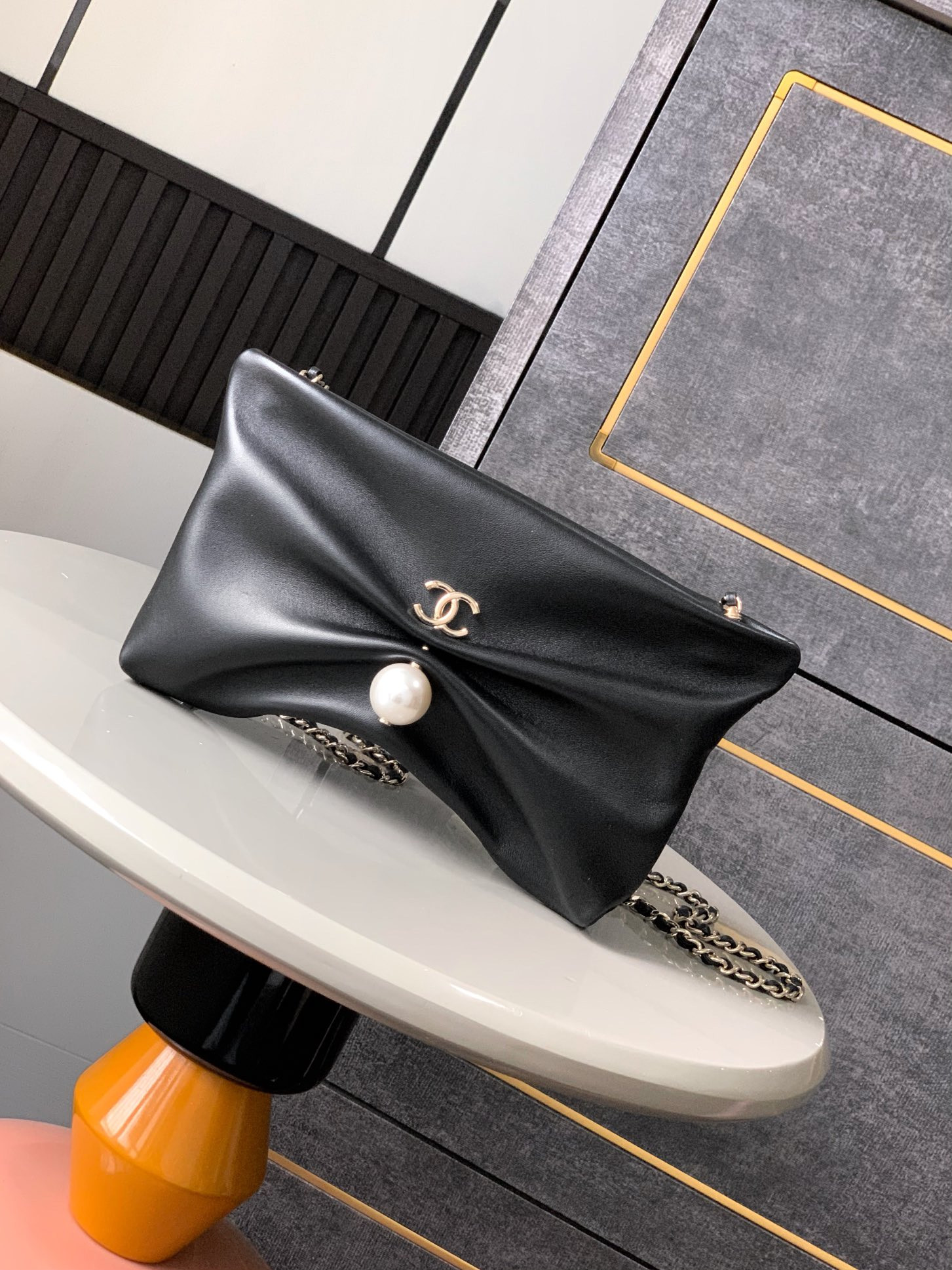 Ch@nel Clutch Bag with Chain Lambskin-14x24 x 5CM