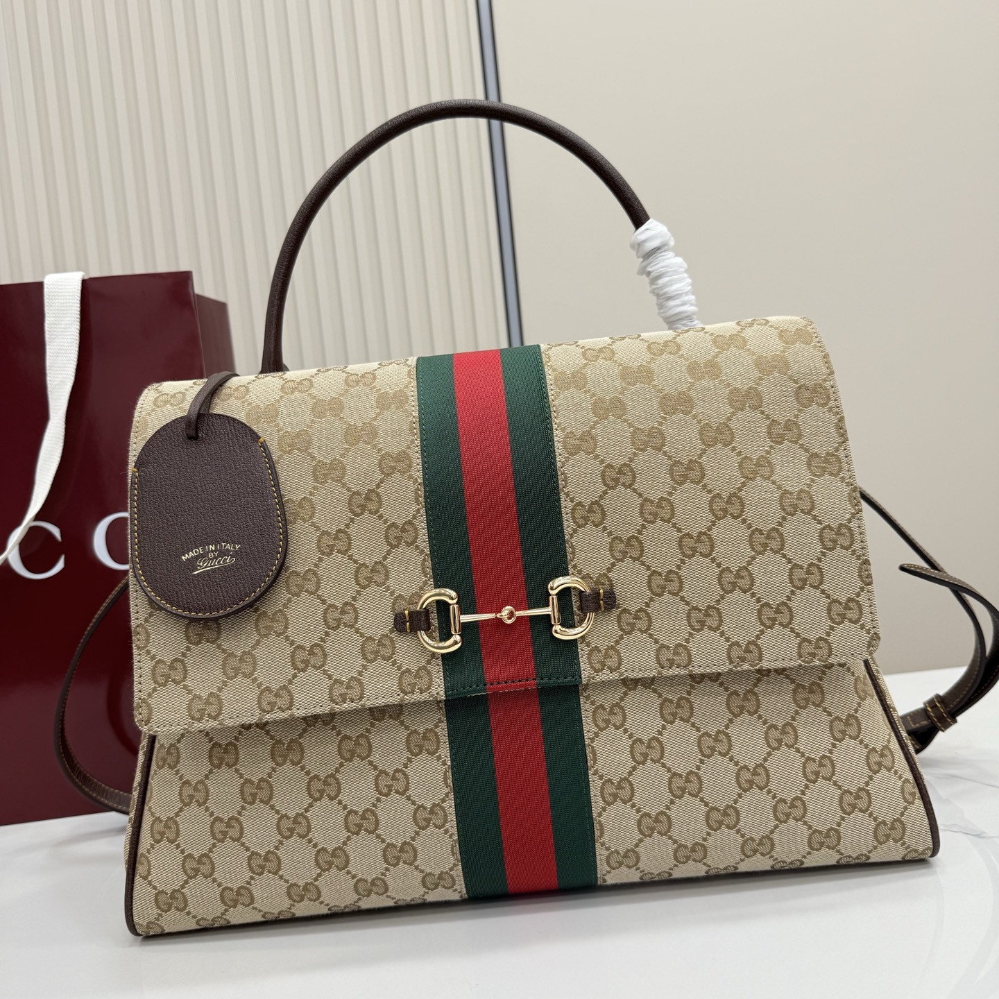 Gv*c* Paparazzo Large Top Handle Bag In Sand And Brown GG Canvas-37*29*13CM