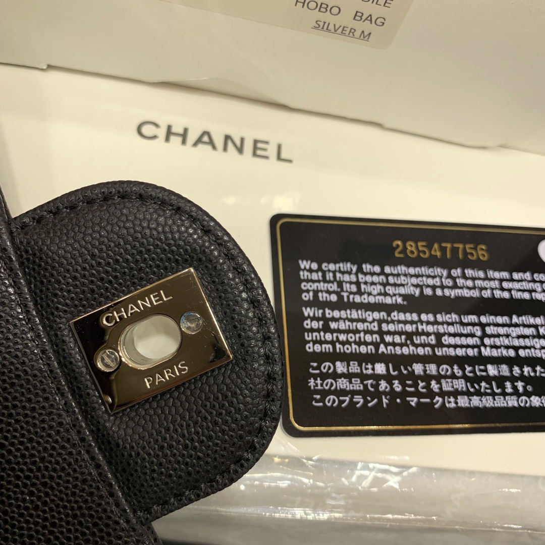 Ch@nel Flap Bag-Caviar-Silver Hardware-20CM
