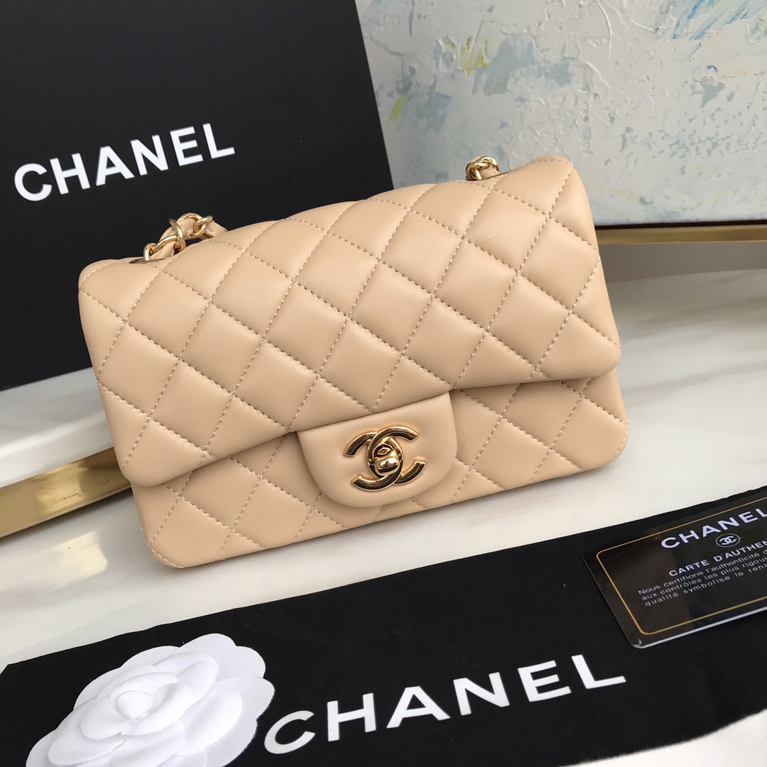 Ch@nel Flap Bag-Lambskin-Gold Hardware-20CM