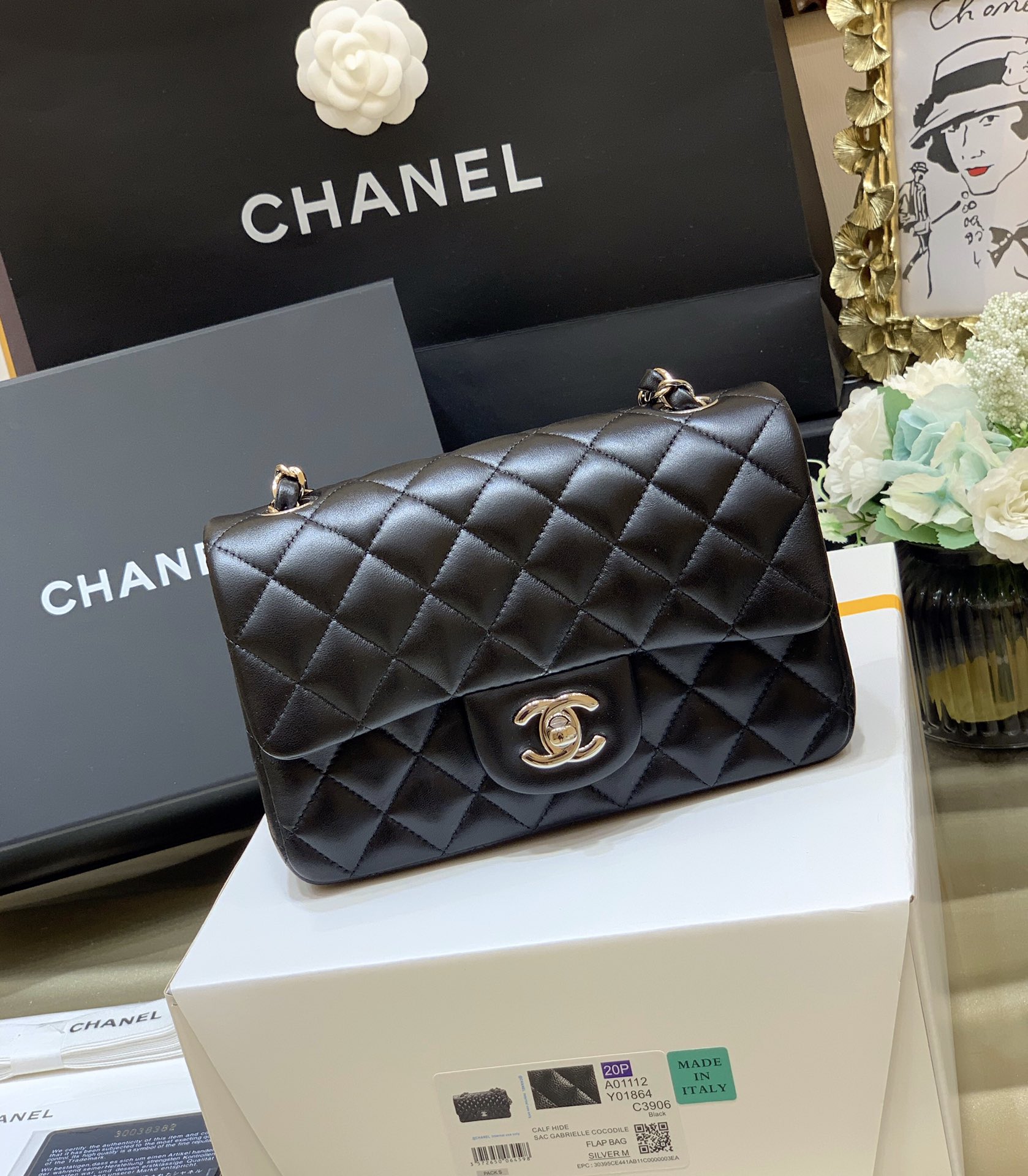 Ch@nel Flap Bag-Lambskin-Silver Hardware-20CM