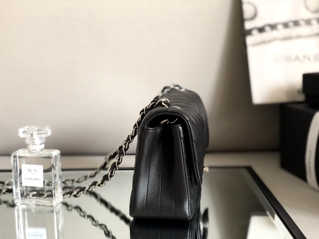 Ch@nel Flap Bag-Lambskin-Silver Hardware-20CM