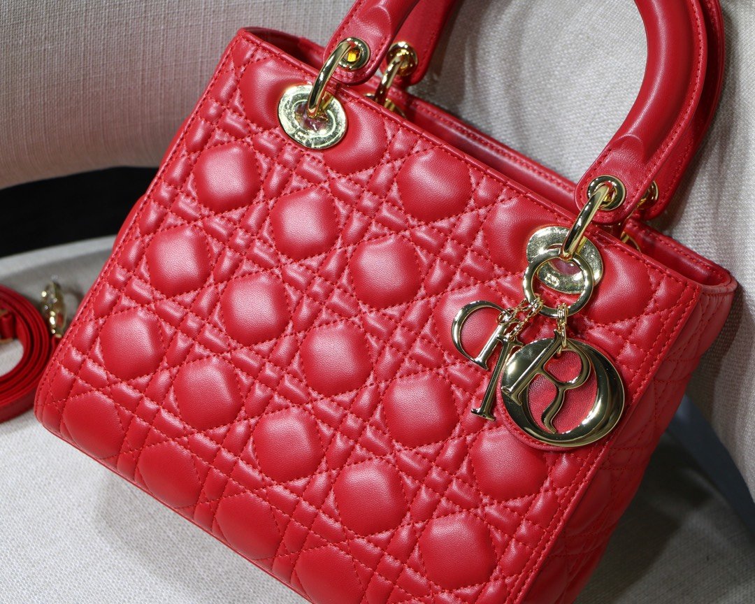 lady D*or handle bag with gold hardware-24cm
