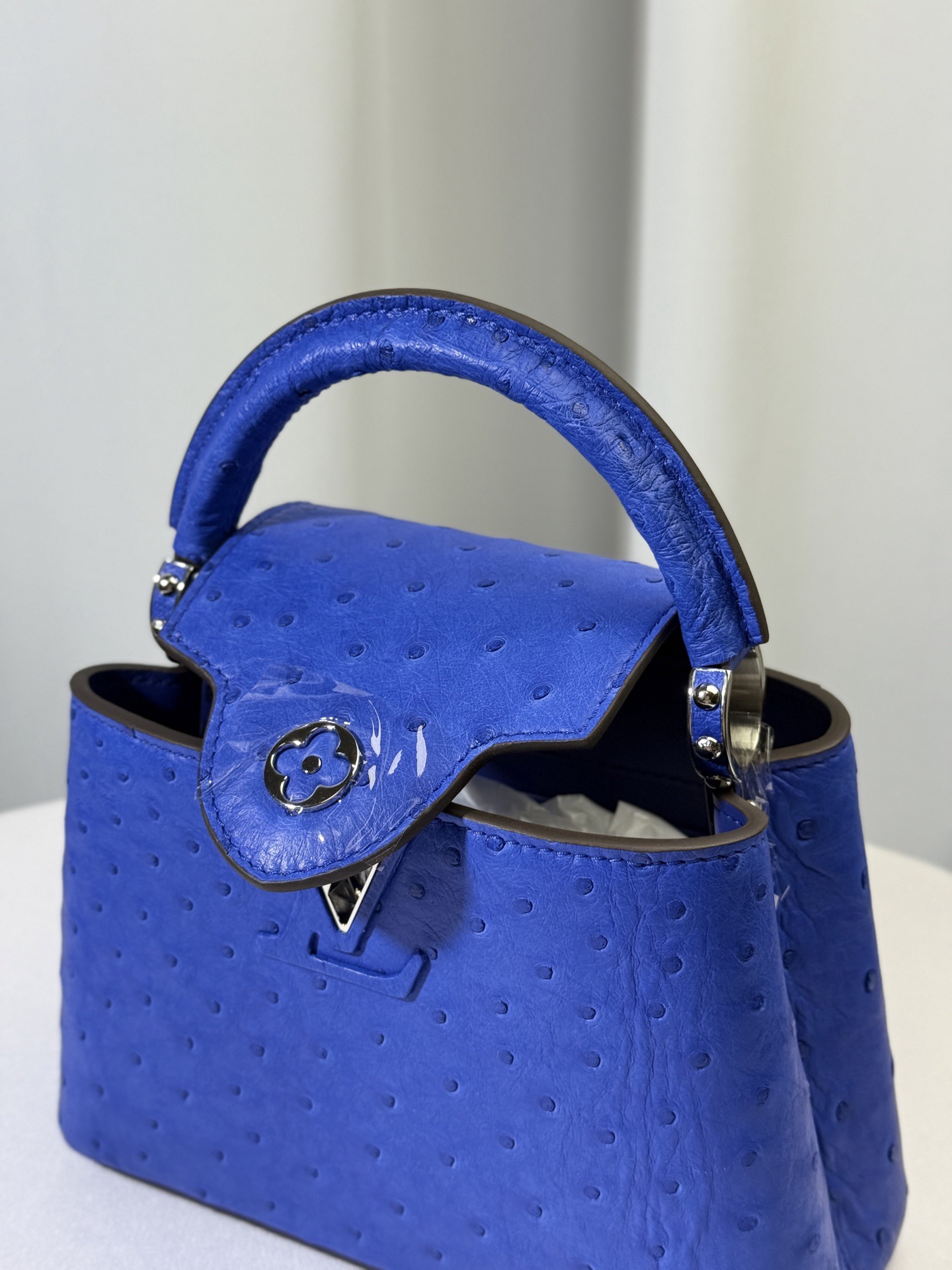 Loui*s Vuitt*on Ostrich Capucines Mini - Blue Handle Bags-22x12x8CM