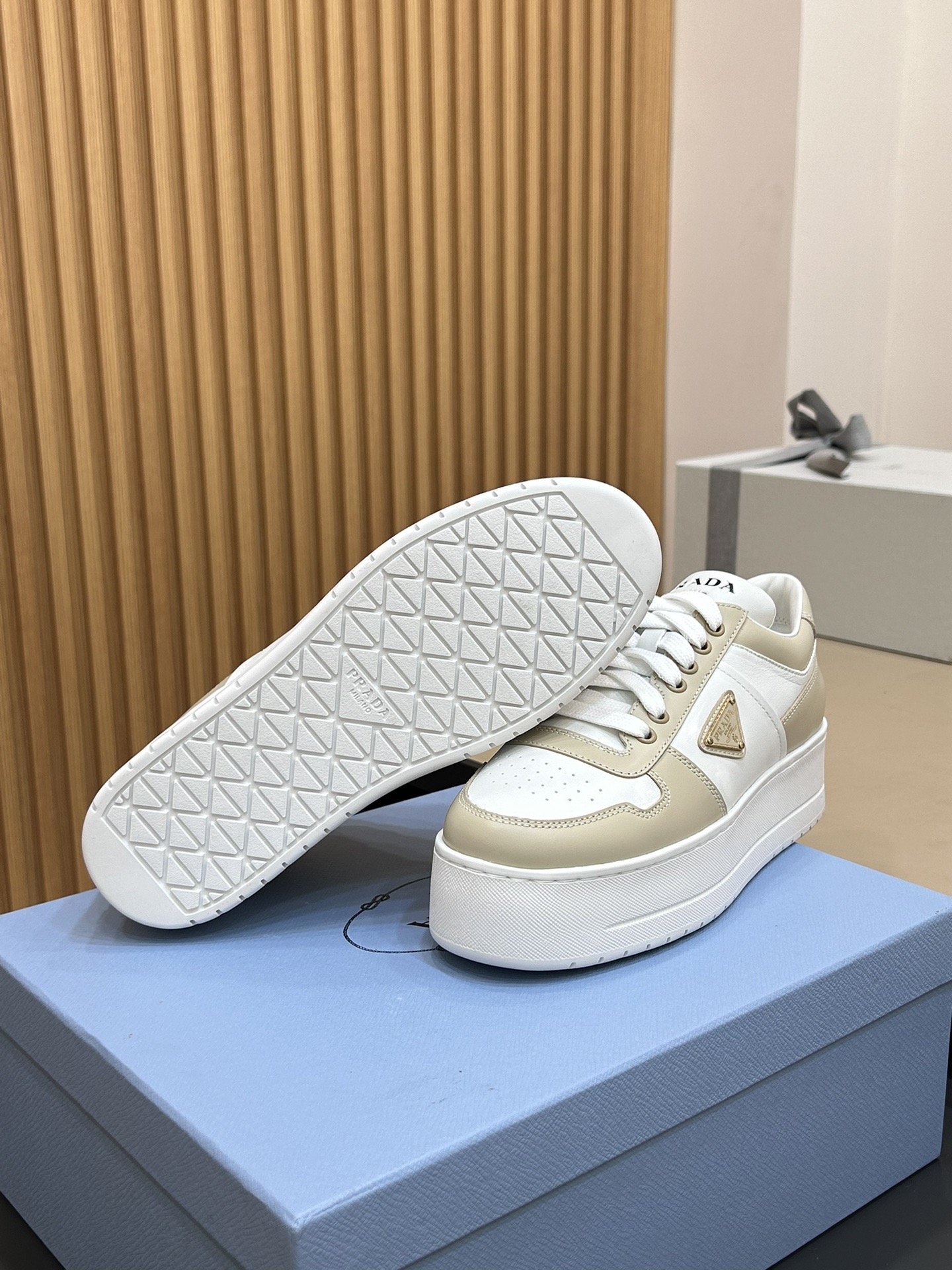 Pra*da Downtown Bold Leather Sneakers (Women)