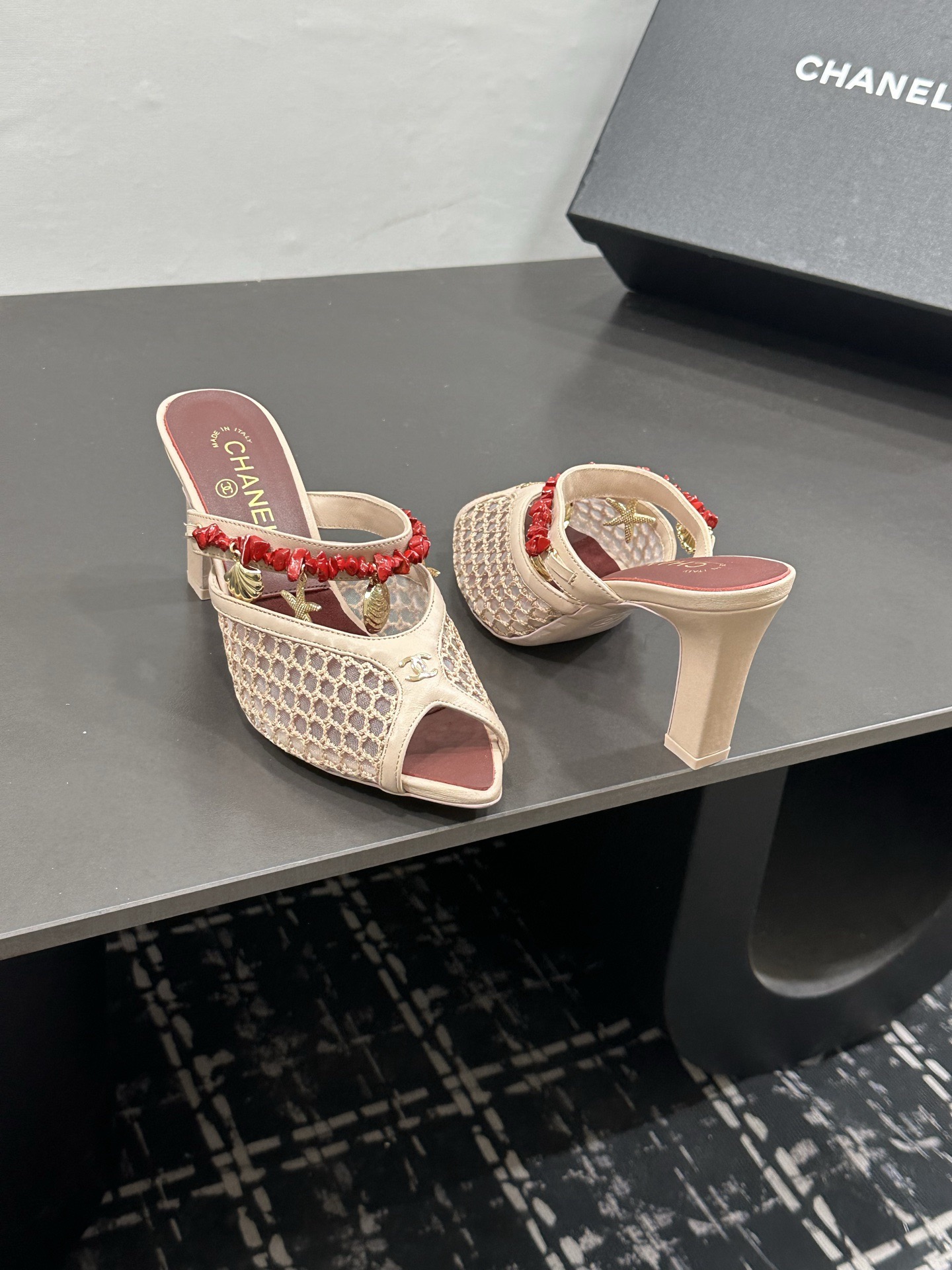 Ch@nel Mules - Mesh, Cotton, Lambskin-8CM