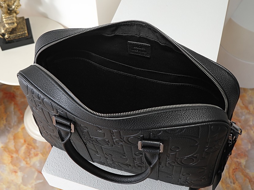 Di*or Zipped Briefcase BlackGravity Leather-37 x 28 x 6CM
