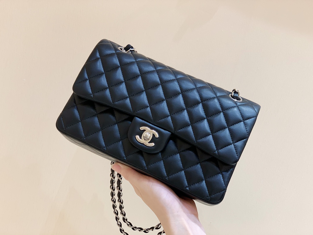 Ch@nel Flap Bag-Lambskin Leather-Silver Hardware-25CM