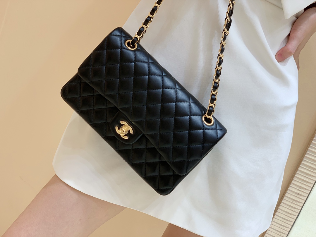 Ch@nel Flap Bag-Lambskin Leather-Gold Hardware-25CM
