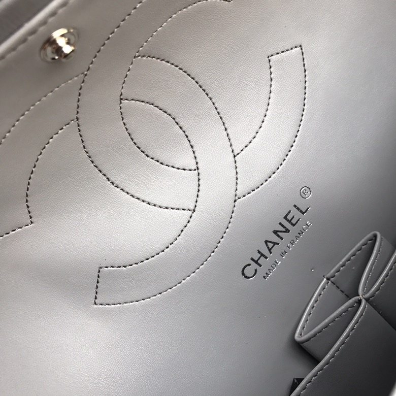 Ch@nel Flap Bag-Lambskin-Silver-30CM