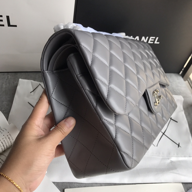 Ch@nel Flap Bag-Lambskin-Silver-30CM