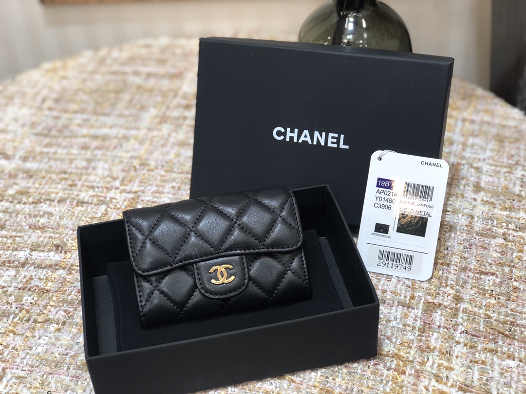 Ch@nel Wallet-Gold Harware-Lamskin-11*10CM