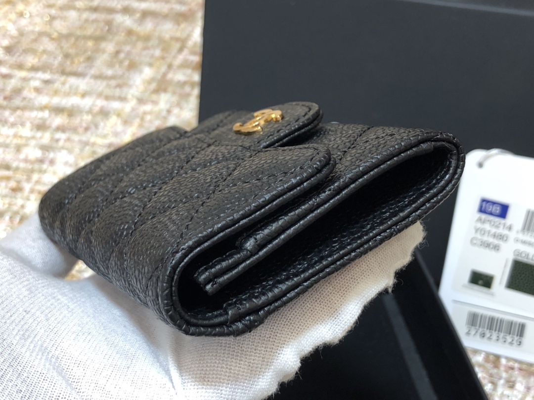 Ch@nel Wallet-Gold Harware-Caviar-11*10CM