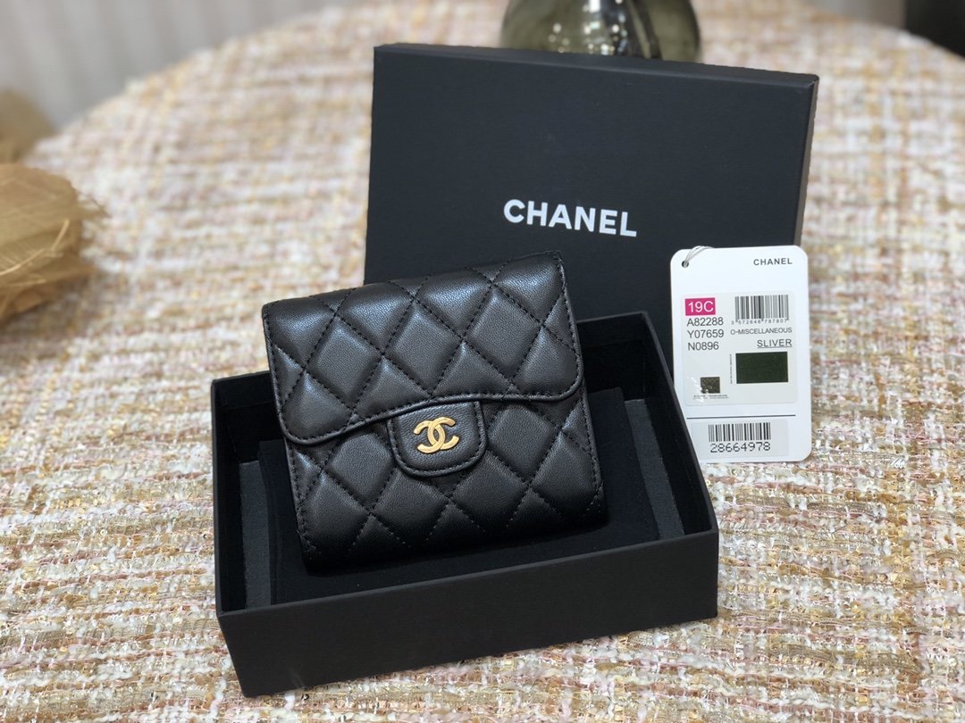 Ch@nel Wallet-Gold Harware-Lamskin-11*10CM