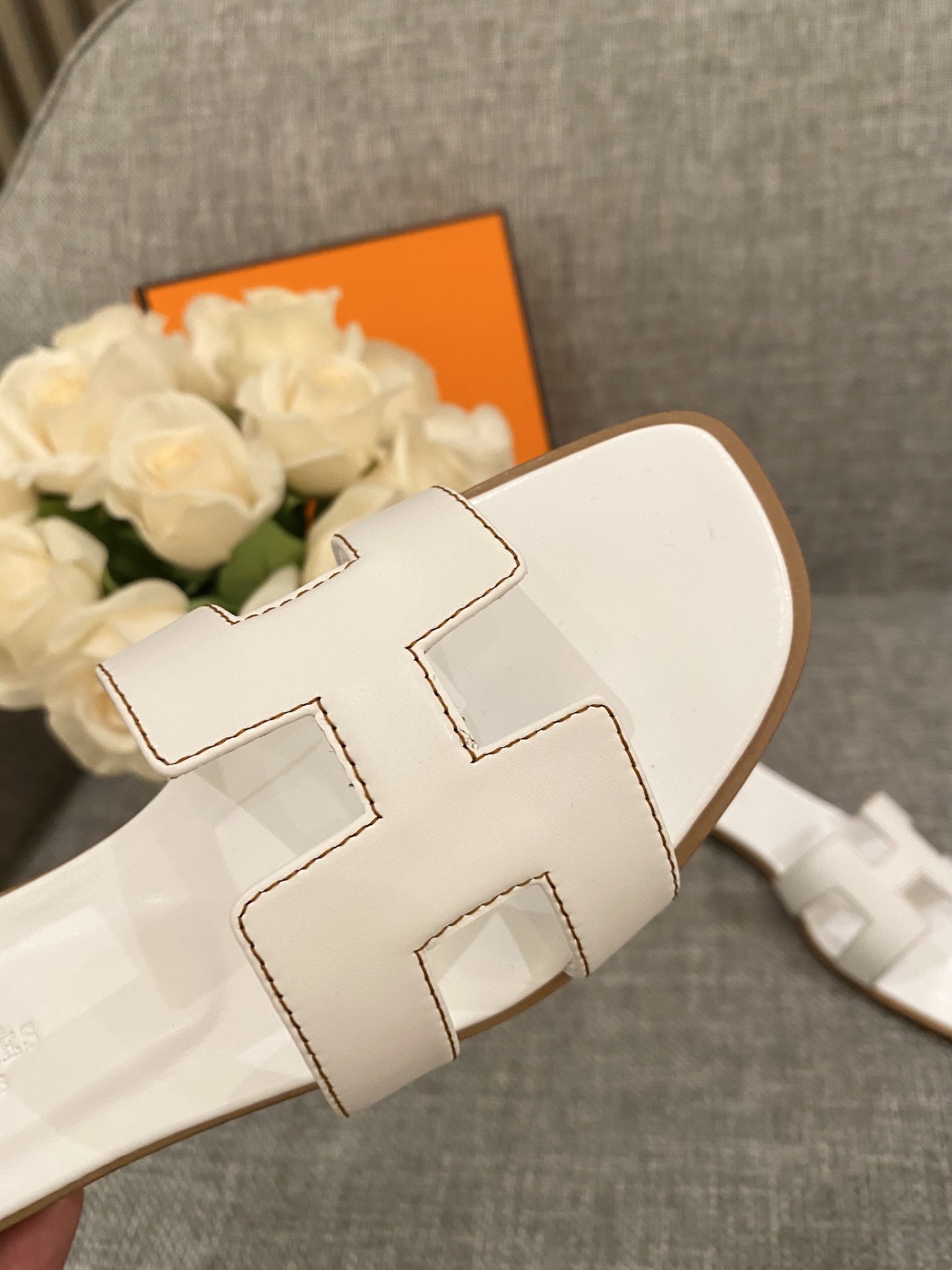 H**mes slippers in smooth leather