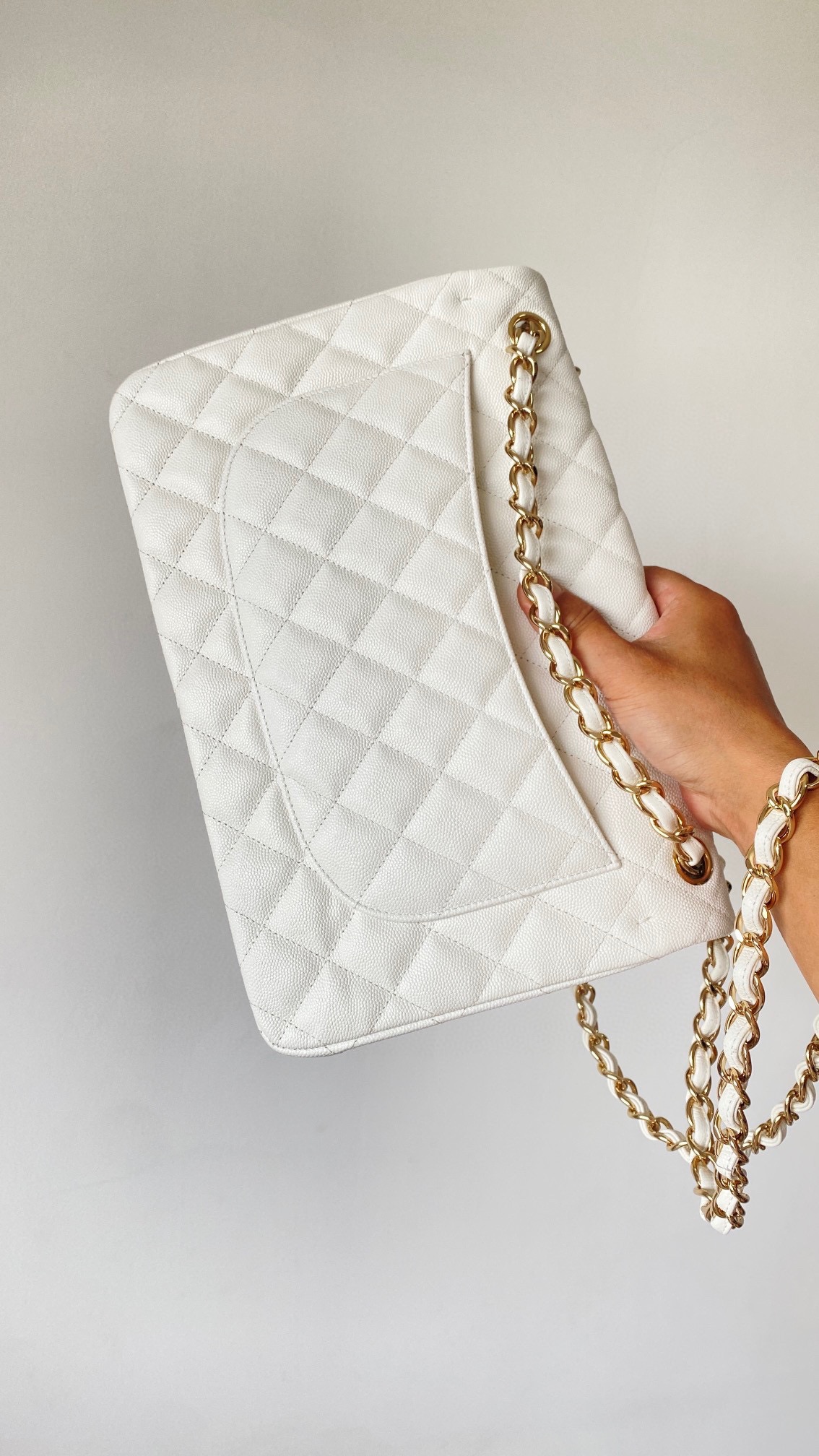 Ch@nel Flap Bag-Cavir Leather-Gold-30CM