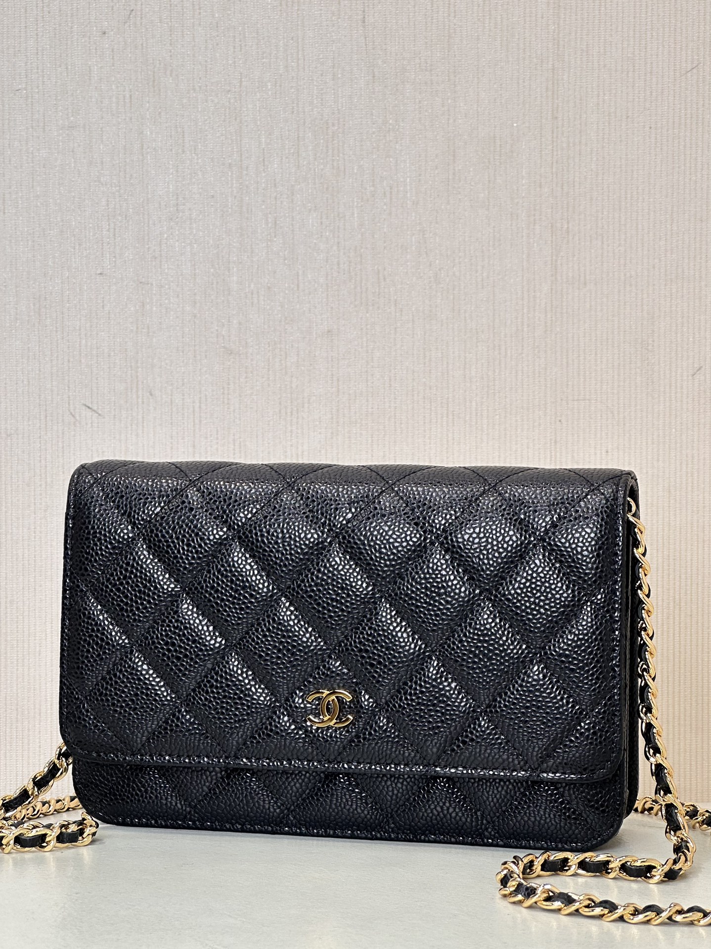 Ch@nel Wallet On Chain-Caviar Leather-Gold Hardware-19*12*3.5CM