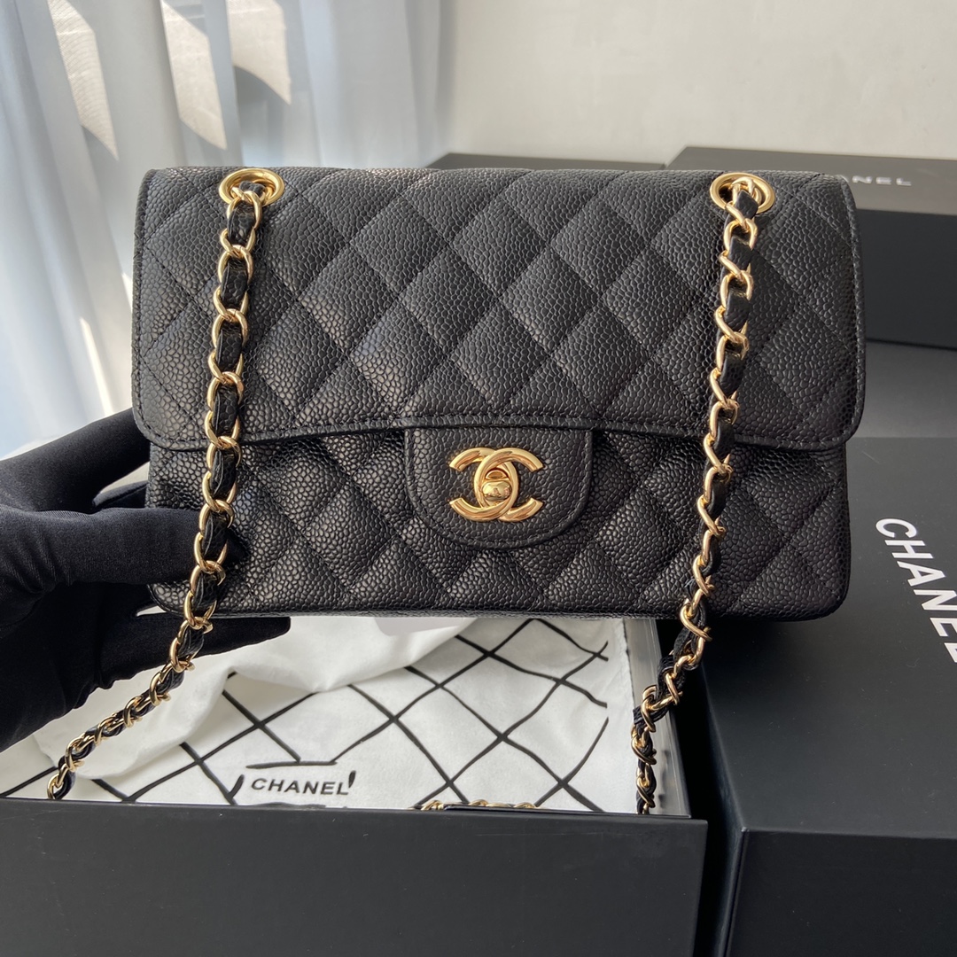 Ch@nel Flap Bag-（Burgundy Inside）Caviar-23CM