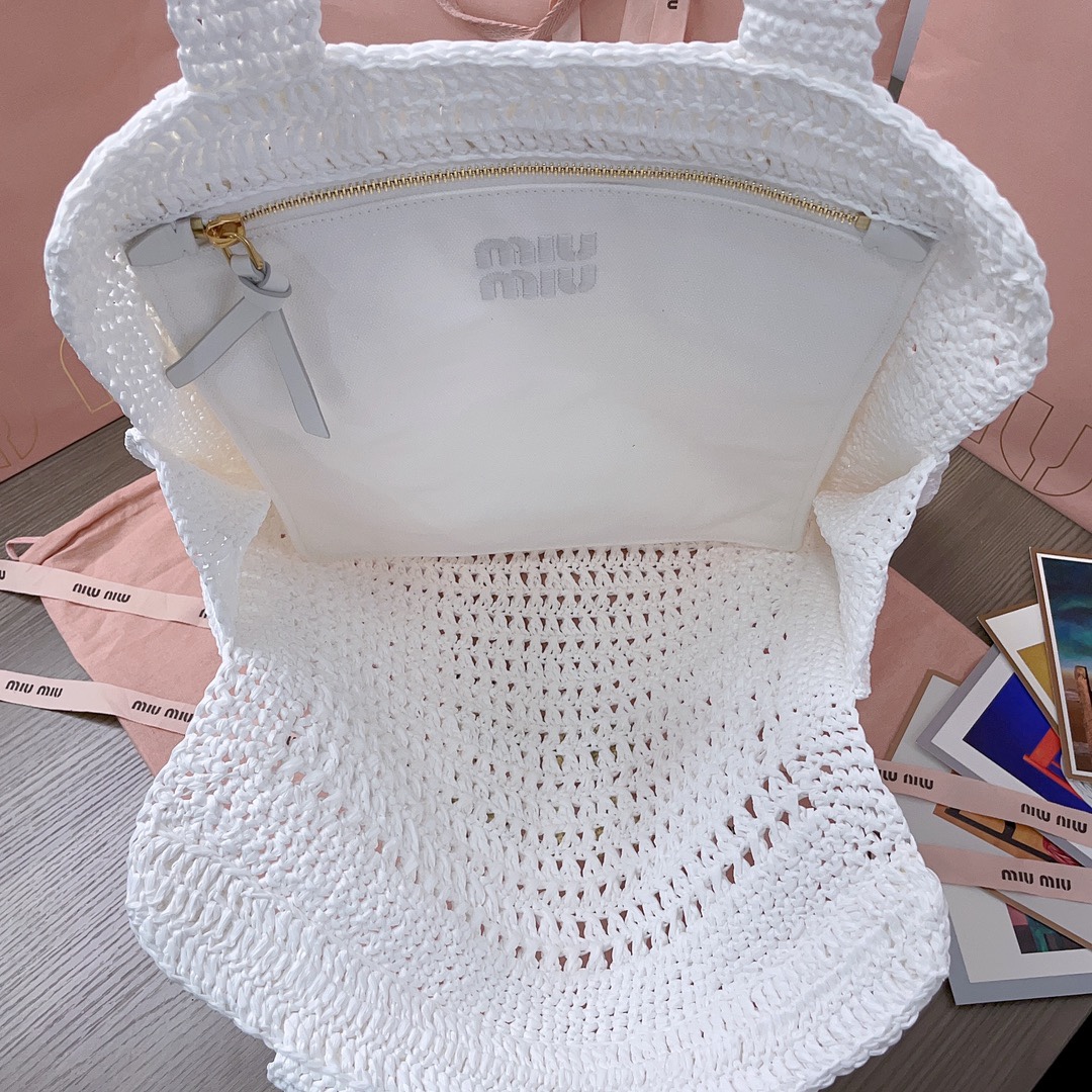 M*um*u crochet raffia tote bag-38.5x 40 x10cm
