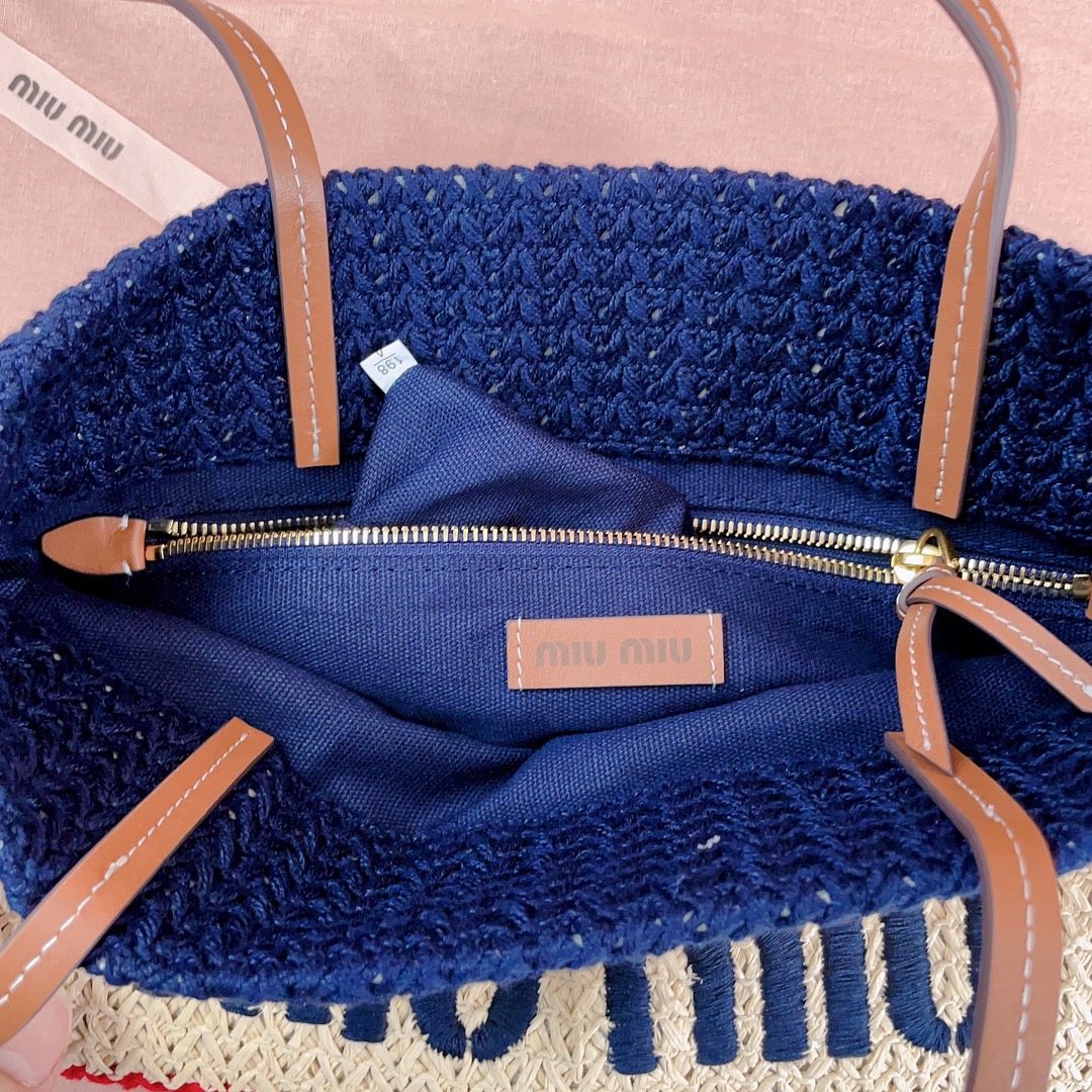 M*um*u striped crochet tote bag-30x38cm