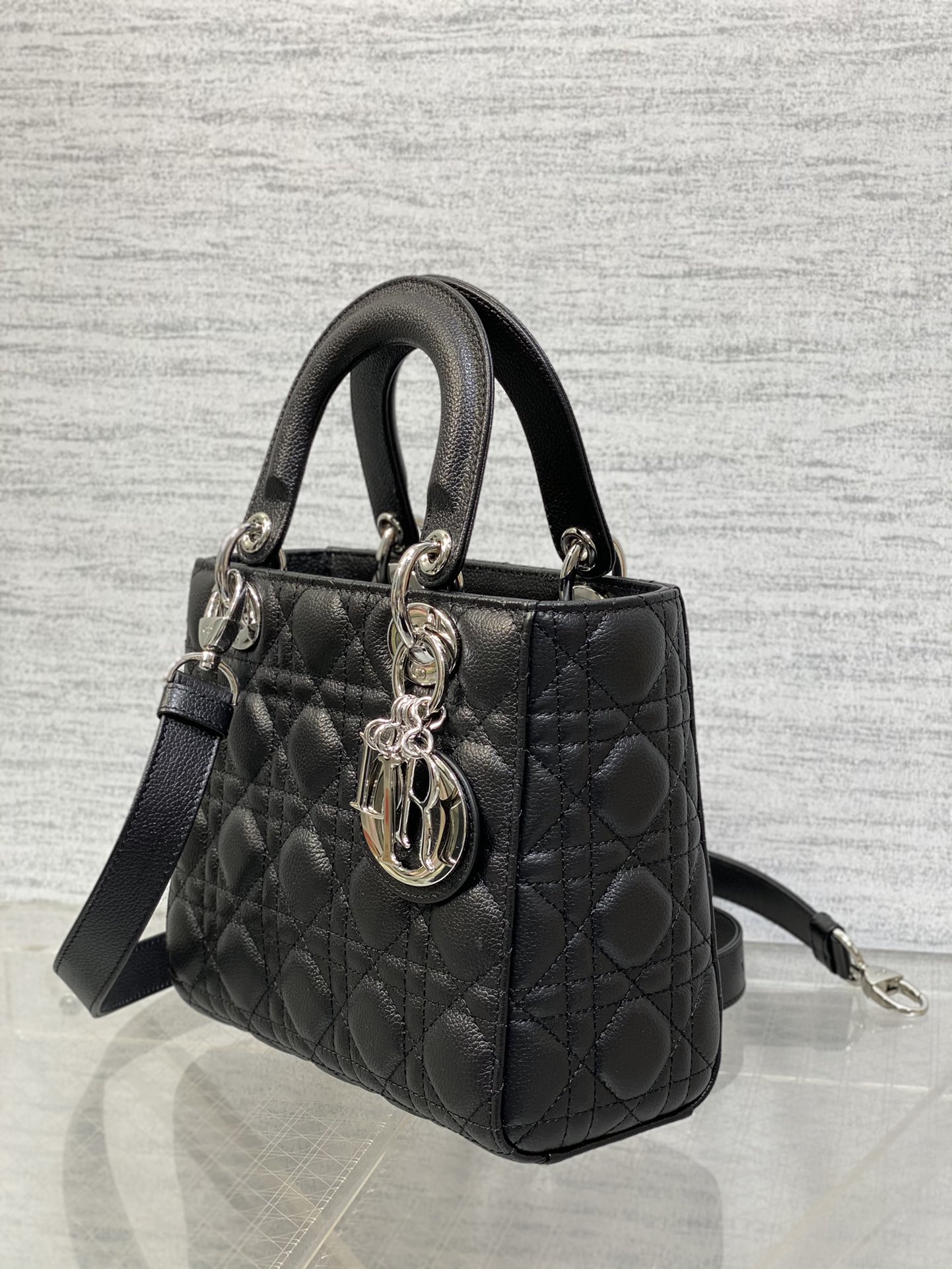 lady D*or bag-silver hardware-caviar-20*16.5*8cm