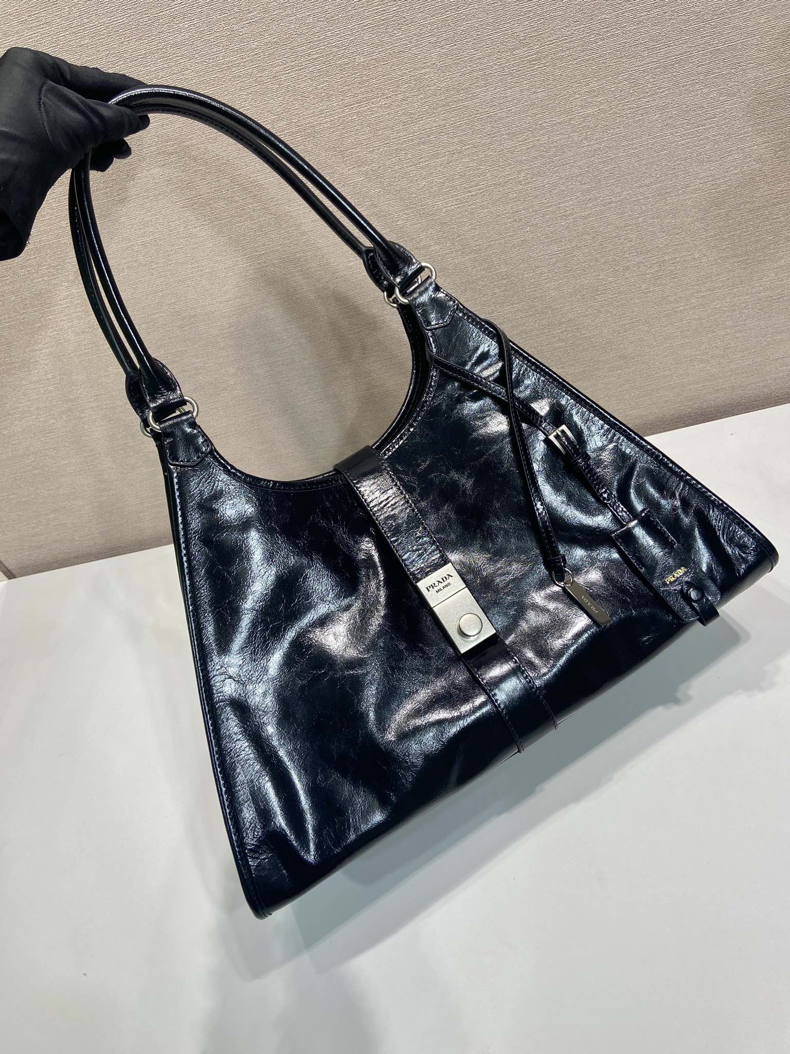 Pra*a leather tote bag-1bg570-39*24.5*14cm