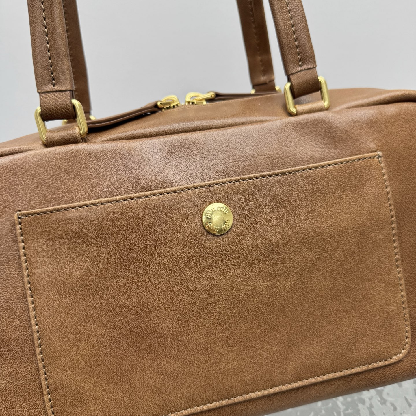M1um1u pocket washed nappa leather bag-32*11*15.5cm