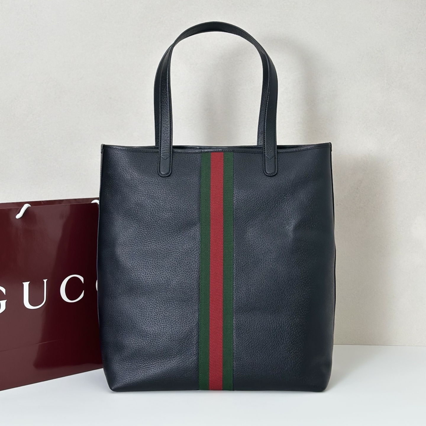 Gvc*1 ophidia large tote bag in black soft leather-38*43*16.5cm