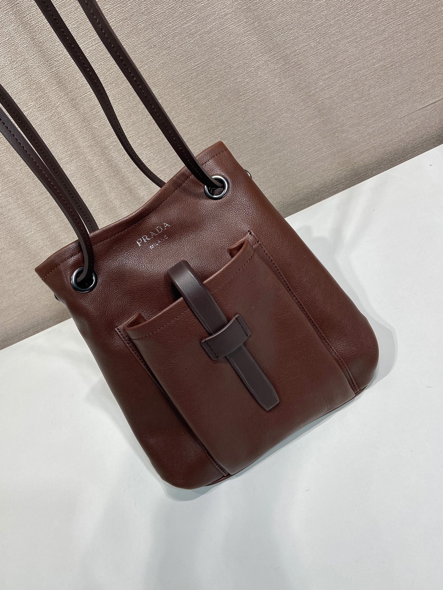 Pra*a Cocoa Brown Leather Shoulder Bag-1BC293-25*24CM