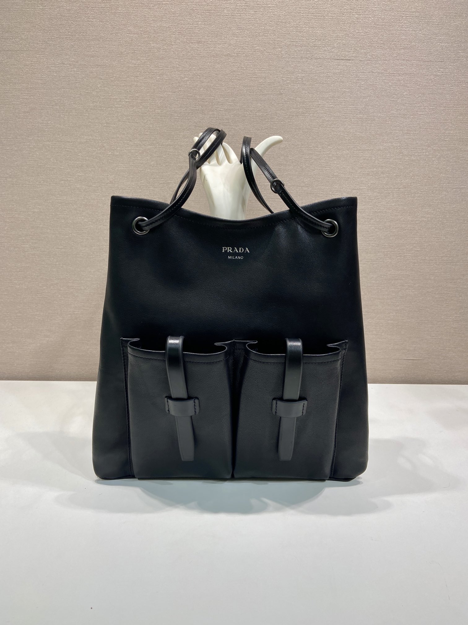 Pra*a Cocoa Brown Leather Shoulder Bag-1BC293-39*33CM