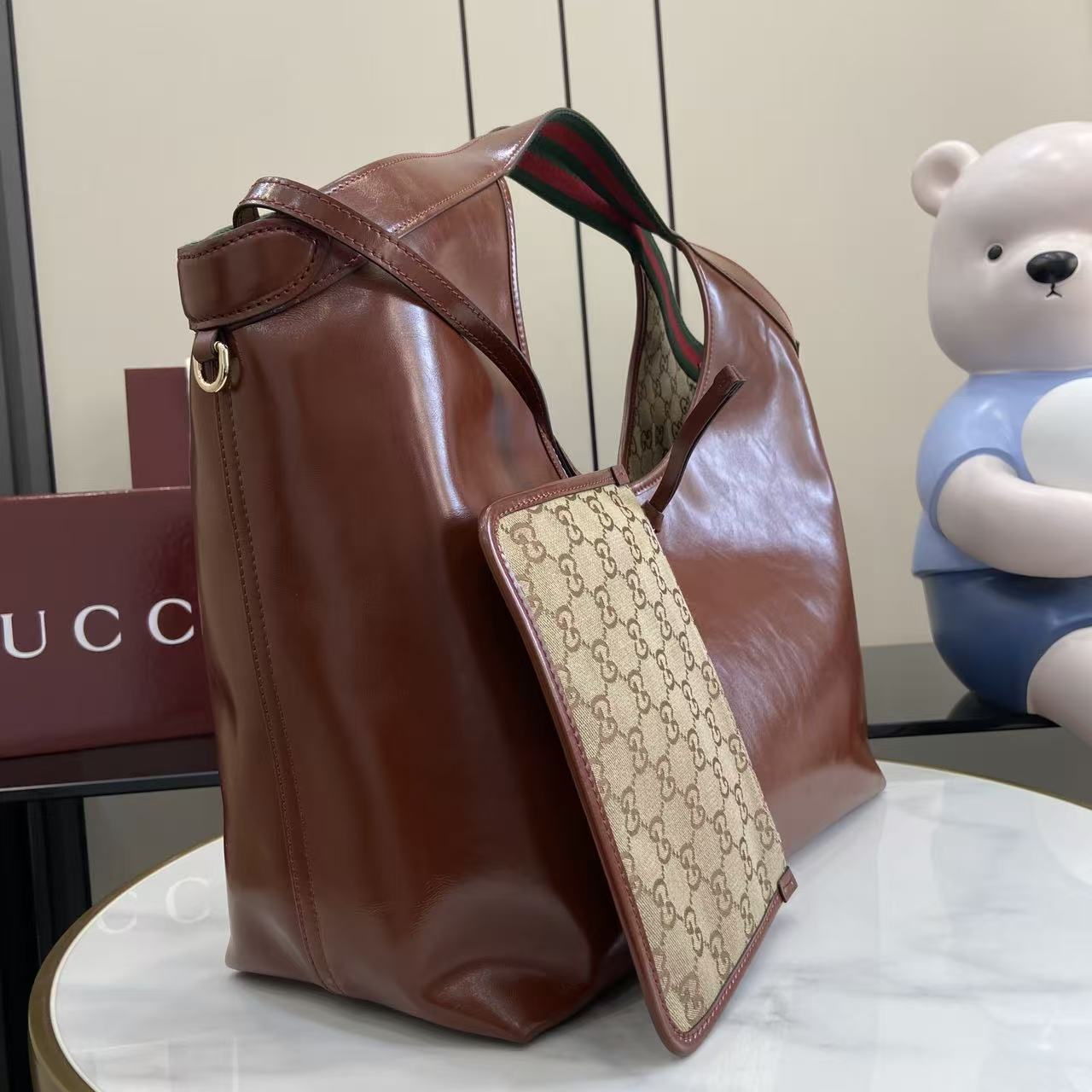Gv*c*i Giglio Large Tote Bag Brown Leather-42*60*47CM