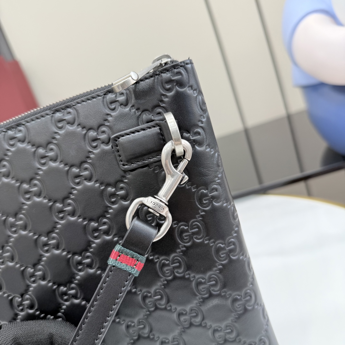 GG Emblem Pouch In Black GG leather-30*22*2.5CM