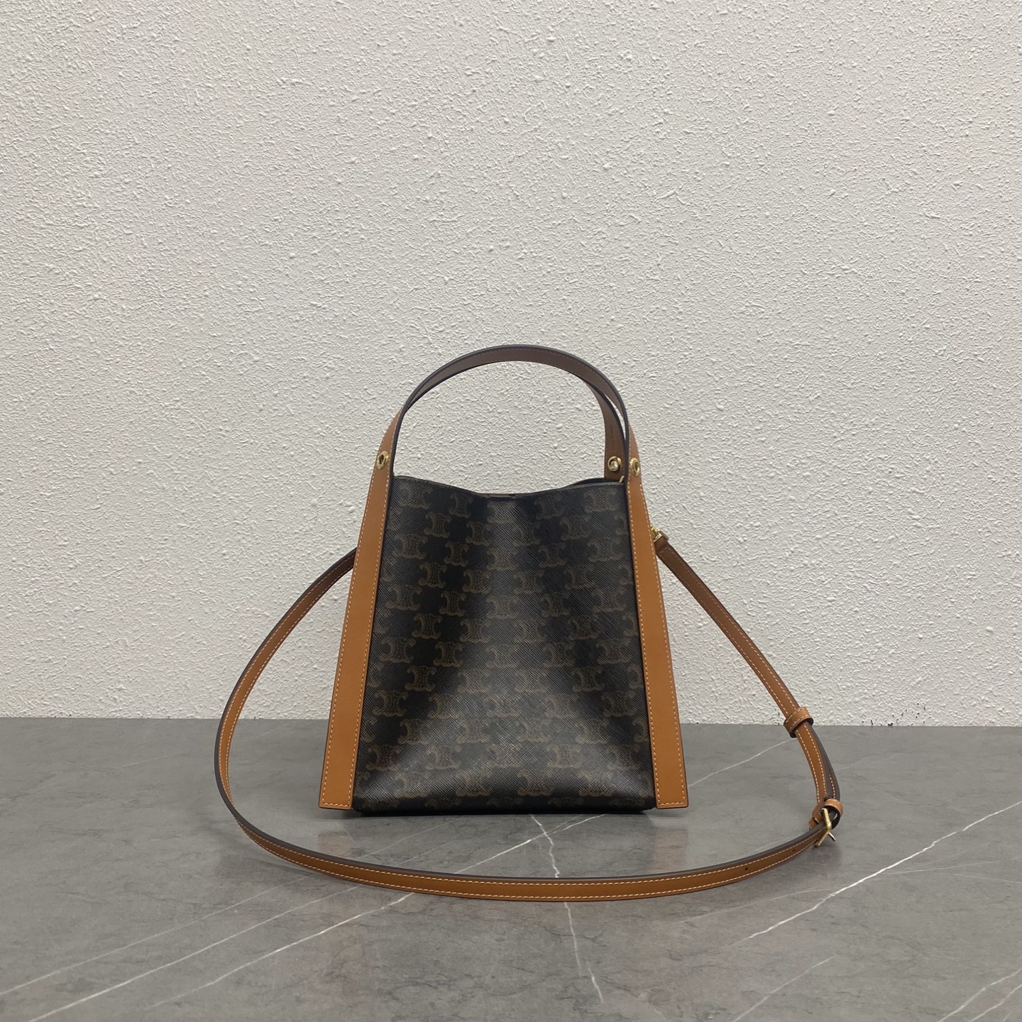 Celin* Small Cube Bag in Triomphe Canvas And Natural-18.5x21x17CM