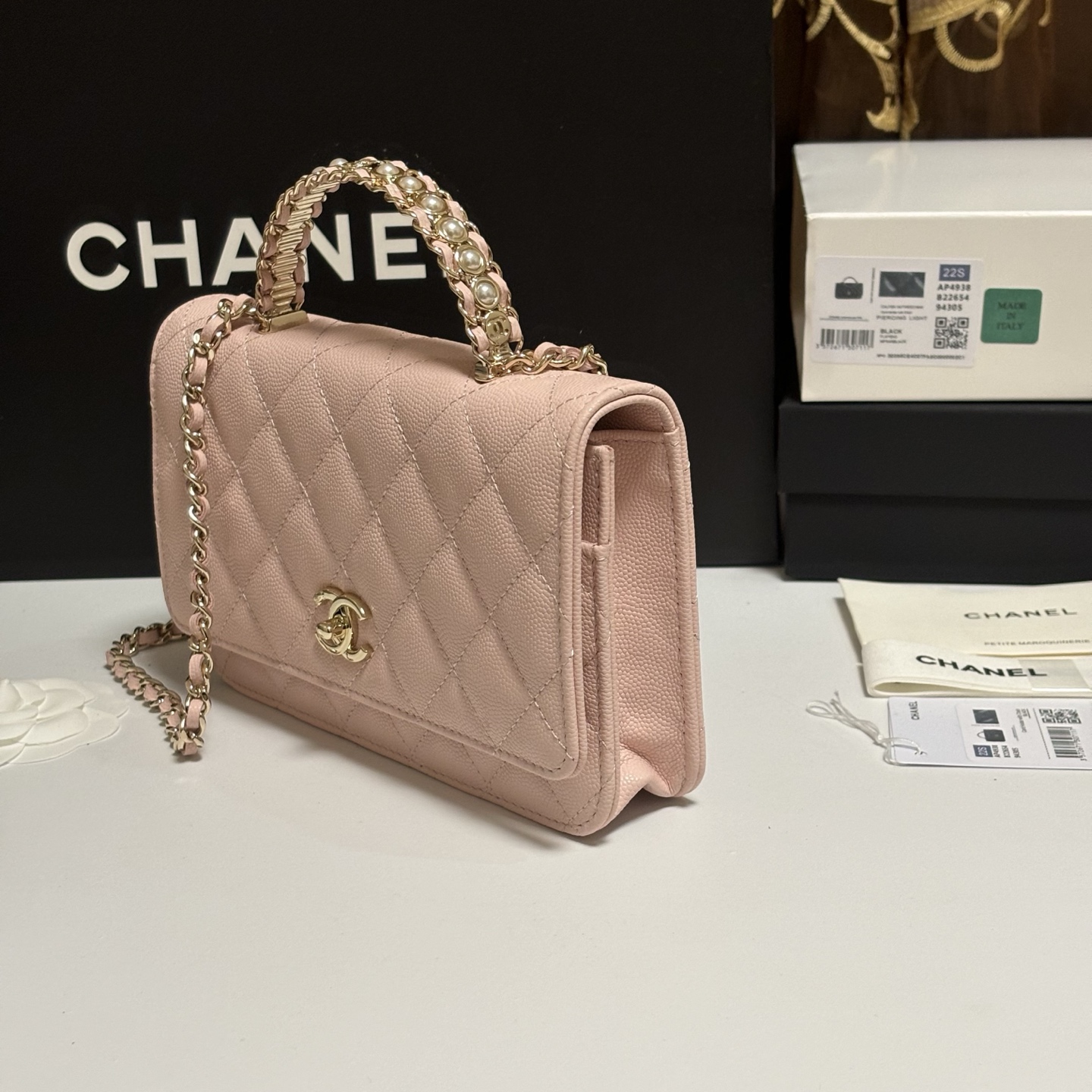 Ch@Nel Caviar Quilted Crystal CC Wallet On Chain-13*19.5*3.5CM