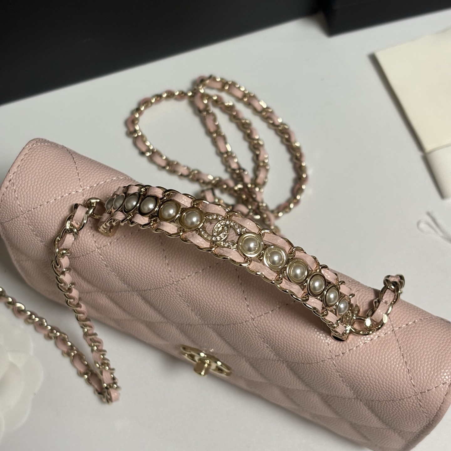Ch@Nel Caviar Quilted Crystal CC Wallet On Chain-13*19.5*3.5CM