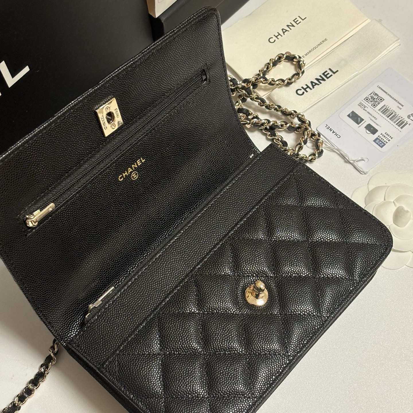 Ch@Nel Caviar Quilted Crystal CC Wallet On Chain-13*19.5*3.5CM
