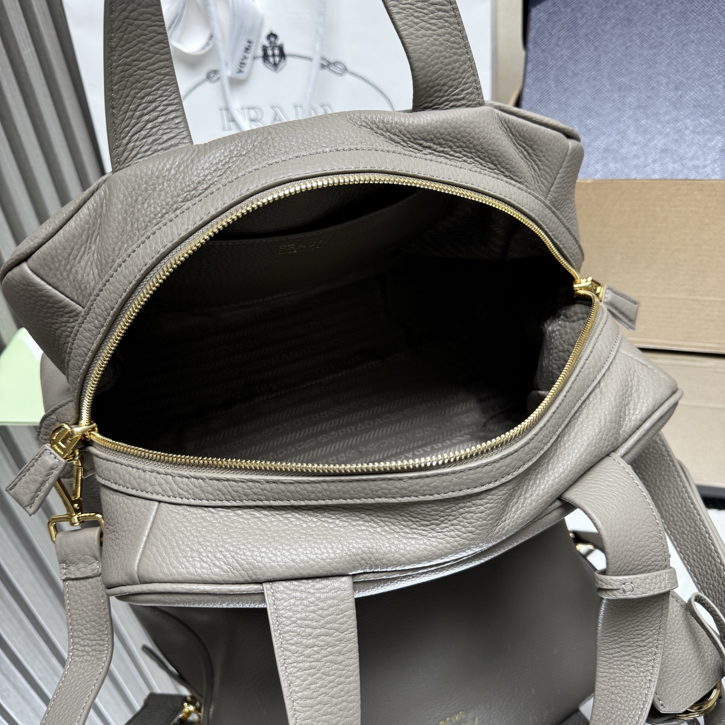 Pra*a Leather Handbag 1BB148-33*22*14CM